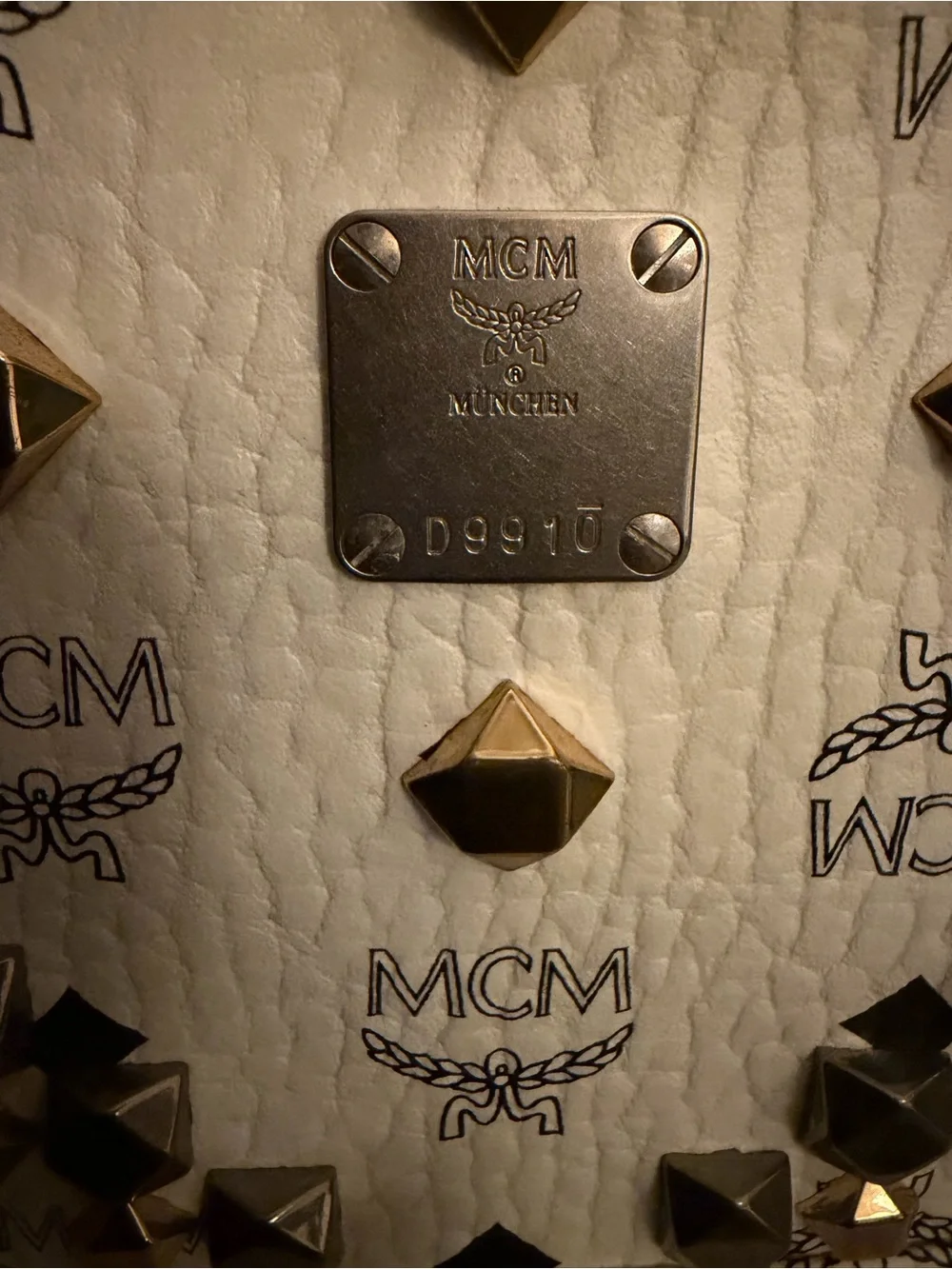 MCM White Visetos Studded Leather medium/large backpack